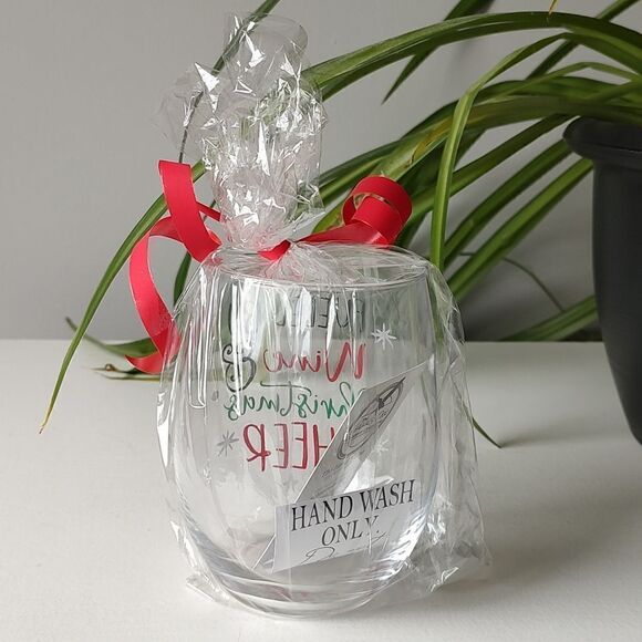 Brand New Custom Made Festive‎ Clear Giftable Stemless Wine Glass - Picture 4 of 4